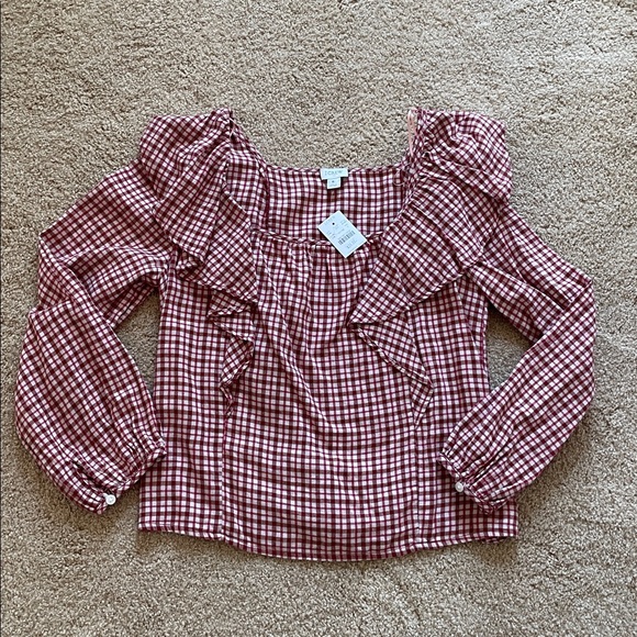 J Crew Ruffle Flannel Top - Picture 1 of 7